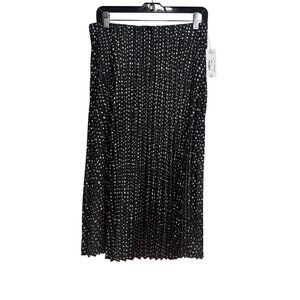 NWT Worthington Womens Black‎ & White Splash Polka Dot Pleated Midi Skirt M Pull
